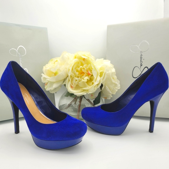 Jessica Simpson Suede Given Platform Pump Size 8 Royal Blue Indigo Purple - Picture 1 of 13